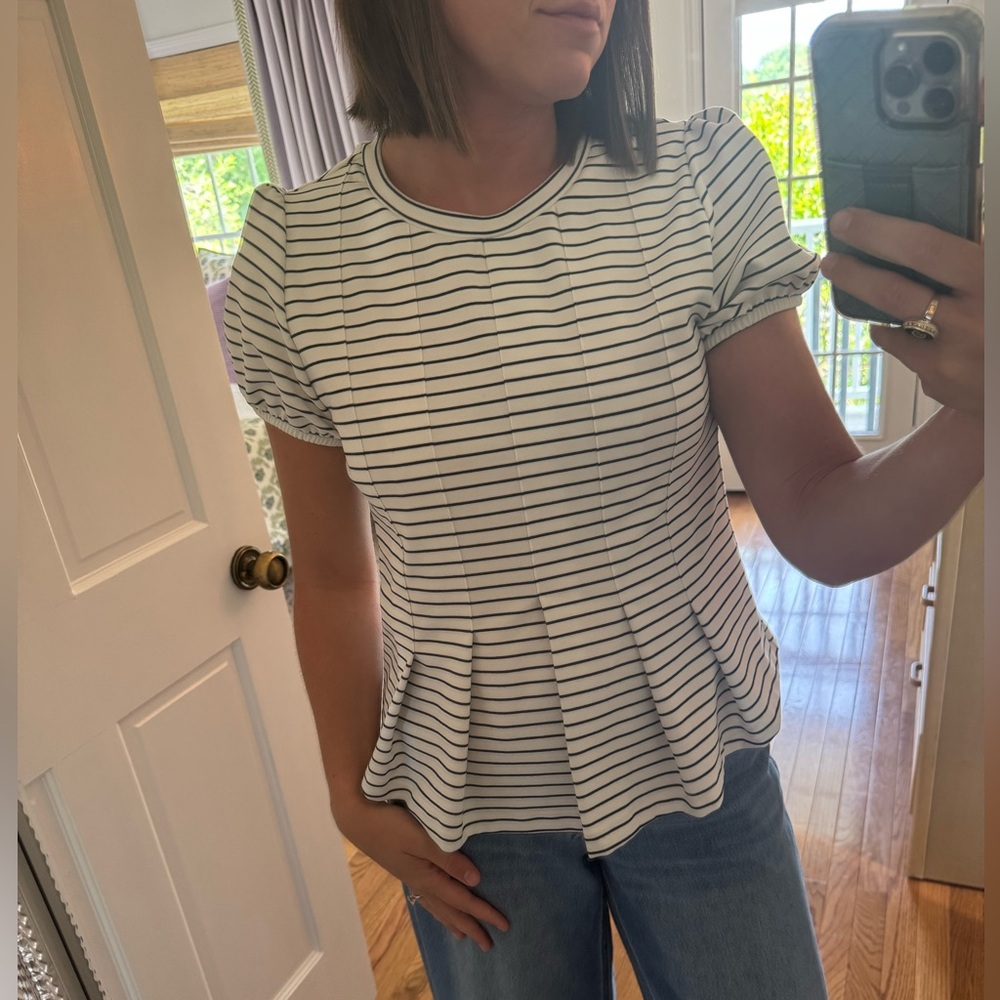 Anthropologie Black and White Striped Short Sleeve Top